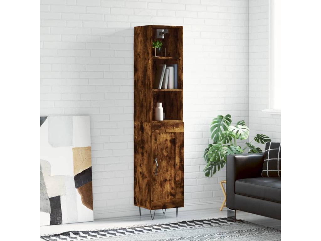 Tall sideboard, smoked oak, 34.5x34x180 cm, engineered wood, SLQS29667