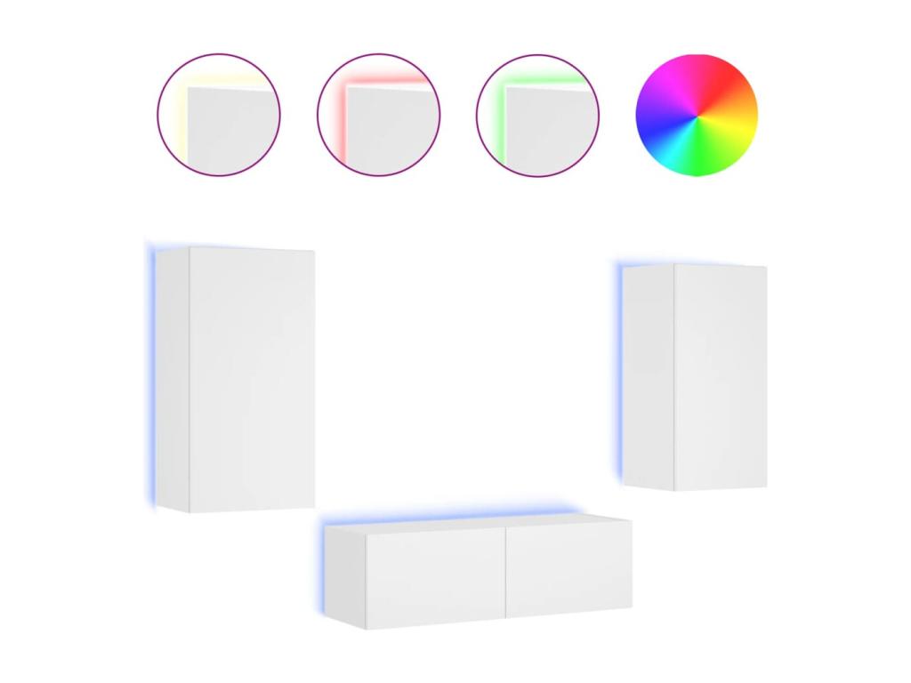3-piece wall-mounted TV unit with white LED lighting OVNE47708