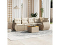 6-piece garden furniture set with cushions, beige woven resin SRWI45552