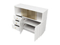 Kitchen sideboard cabinet with 4 doors and 3 drawers - 120x33x95 cm - MDF wood and smoked glass doors - White TPON39886