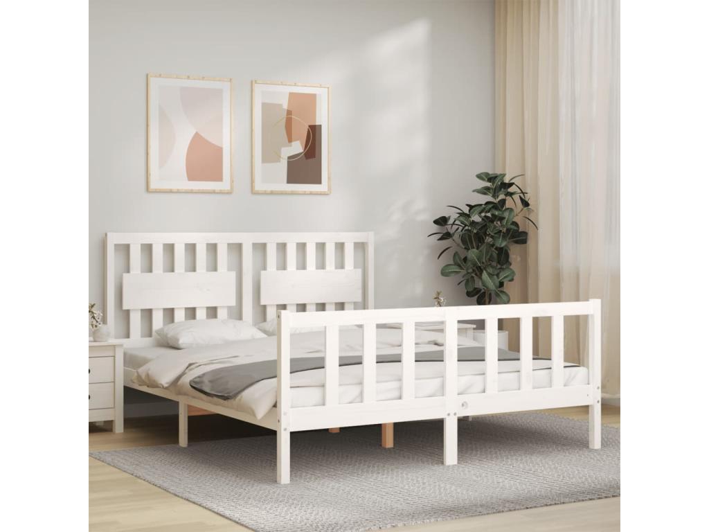 Dekonao Size Solid Wood Bed Frame with White Headboard XDZS64024