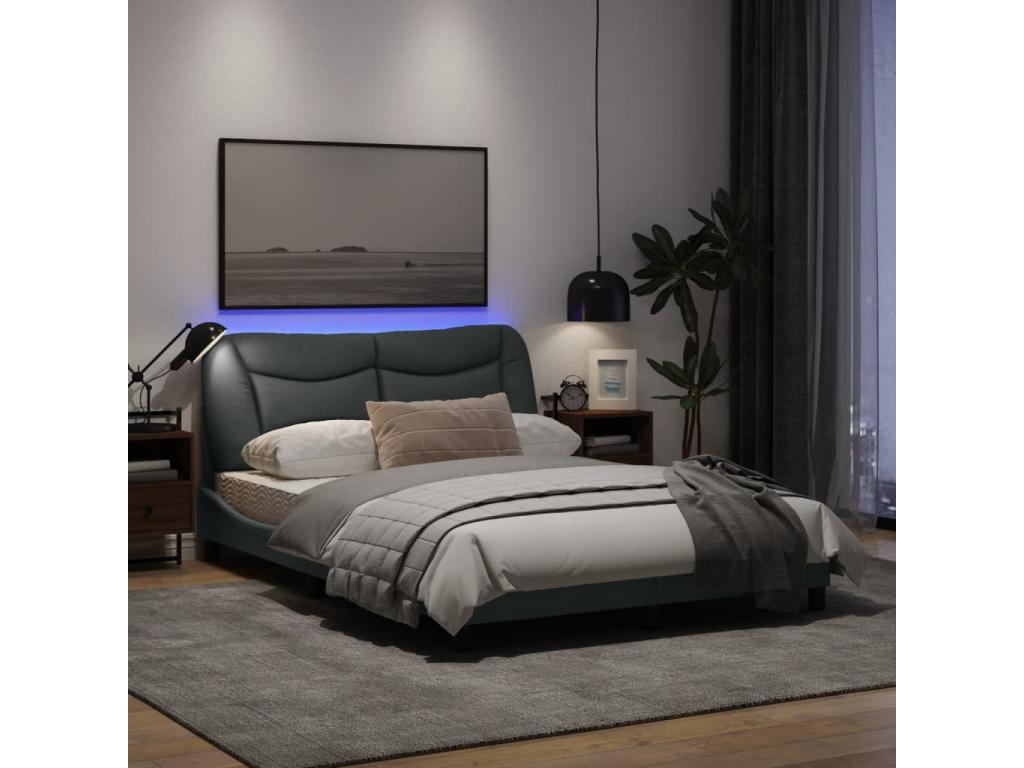 Bed frame with Dekonaoères LED light gray 140x190 cm fabric ZQFY45112