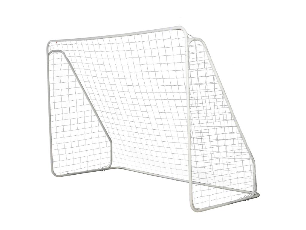 Football goal - soccer cage - futsal goal - dimensions: 301L x 126W x 200H cm - epoxy-coated metal frame, PE netting - stakes included - white ASKP86617