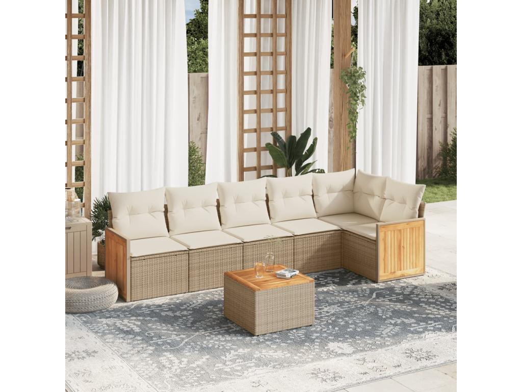 7-piece beige resin wicker garden furniture set with cushions AZMS08698