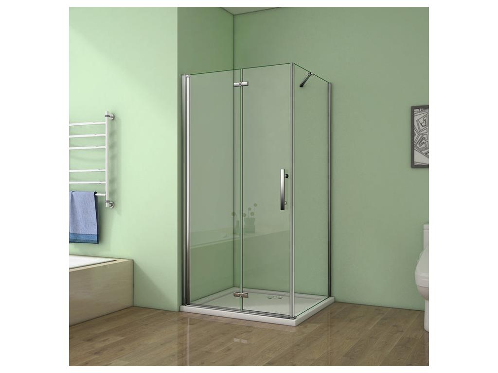 Pivoting and folding shower enclosure 110x70x185cm in 6mm anti-limescale glass, shower door, side panel with fixed corner bar UMQQ85291