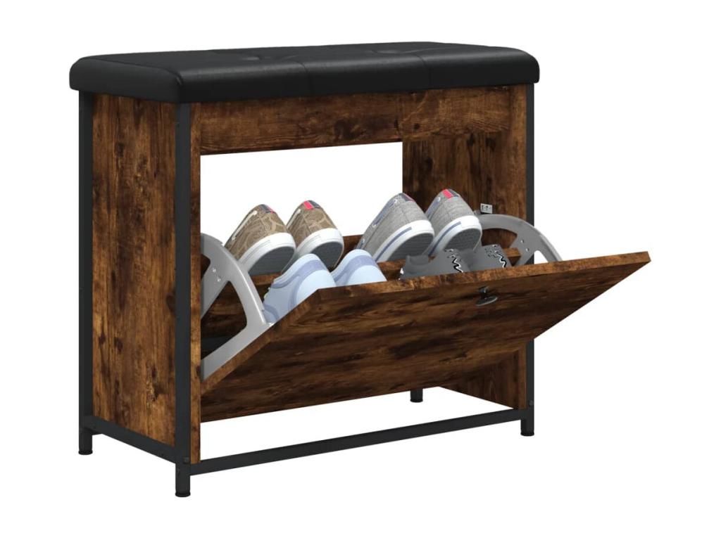 Shoe bench with drop-down drawer, smoked oak, 62x32x56 cm FVGI26649