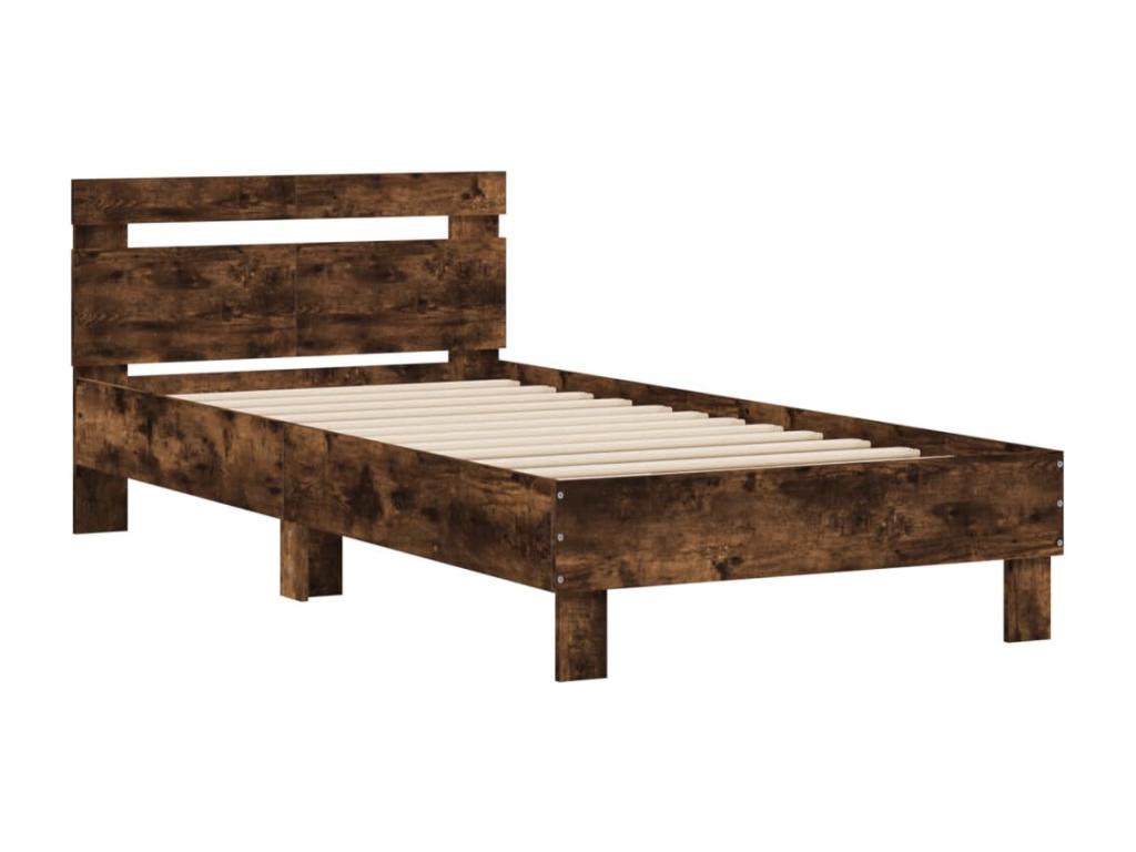 Bed frame with headboard, smoked oak, 100x200 cm PTGQ45988