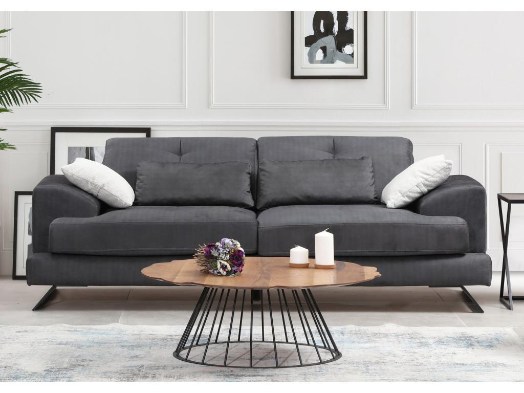 Dekonao 225cm Anthracite Velvet 3-Seater Sofa with Adjustable Headrests and Black Metal Legs KIQL60767