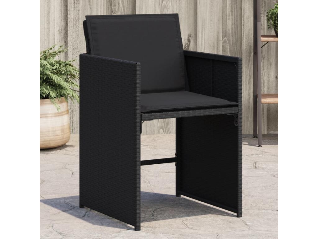 Set of 4 garden chairs with cushions, black woven resin ZUXW56901