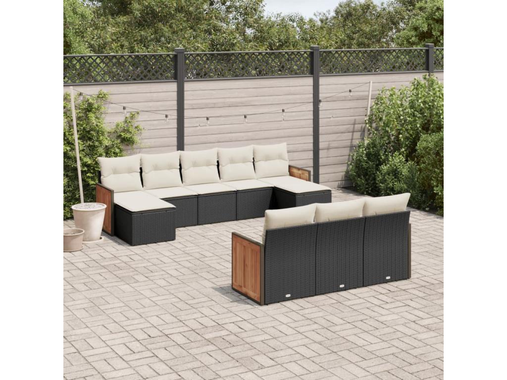 10-piece garden furniture set with cushions, black woven resin IEET50294
