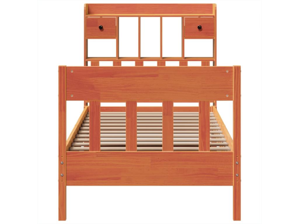 Bed frame without mattress, brown wax finish, 90x200 cm, solid pine wood, ERKC94083