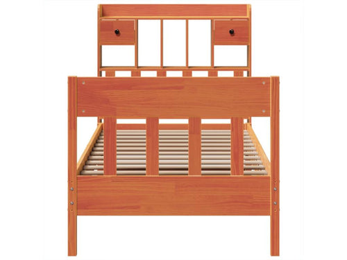 Bed frame without mattress, brown wax finish, 90x200 cm, solid pine wood, ERKC94083