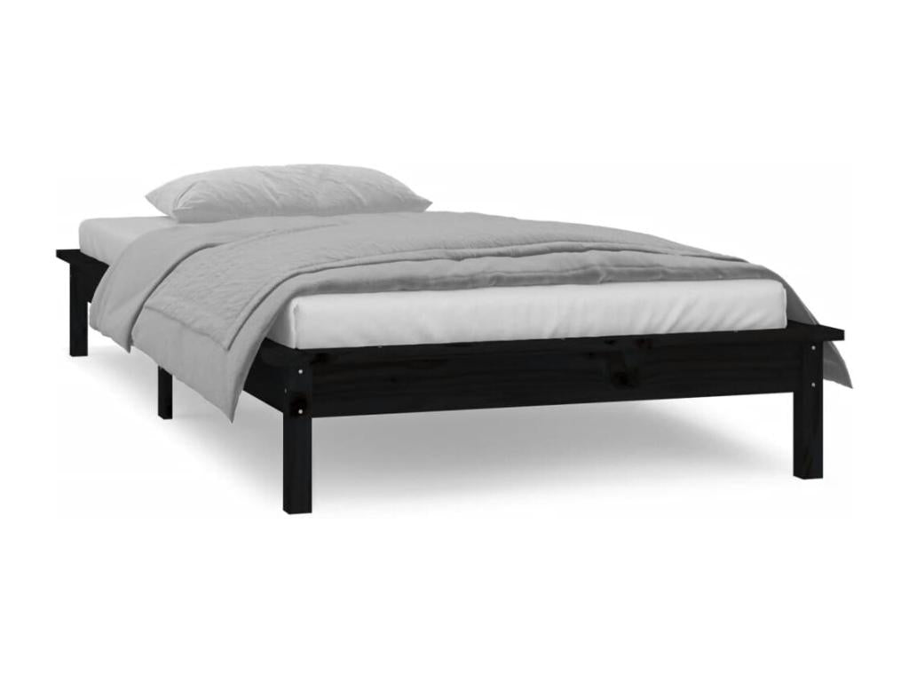LED bed frame without mattress, black, 75x190 cm, solid wood, LJUN22737