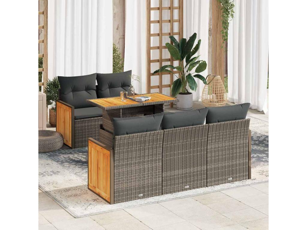 Nobellea IENO82502 6-piece grey resin wicker garden furniture set with cushions