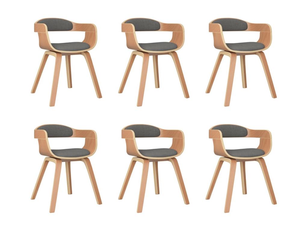 Dining Chairs, 6 pcs, Light Grey, Bentwood and Fabric KFXI95092
