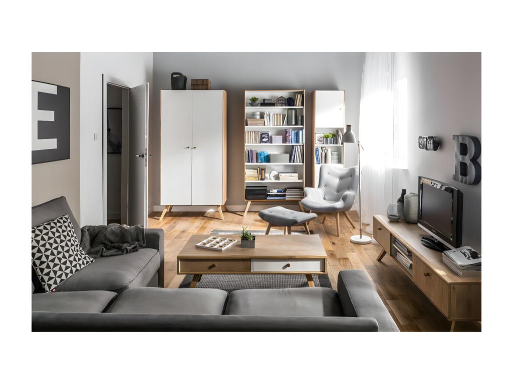 2-door wardrobe with hanging space and 7 shelves, W101 cm - NATURE OAXI49327