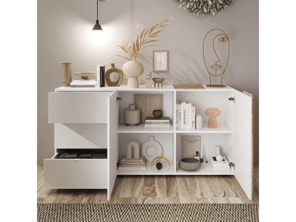 Nobellea WHITE - 2-Door, 3-Drawer Buffet, White Lacquered and Wood-Effect Finish, Nobellea GECA79976