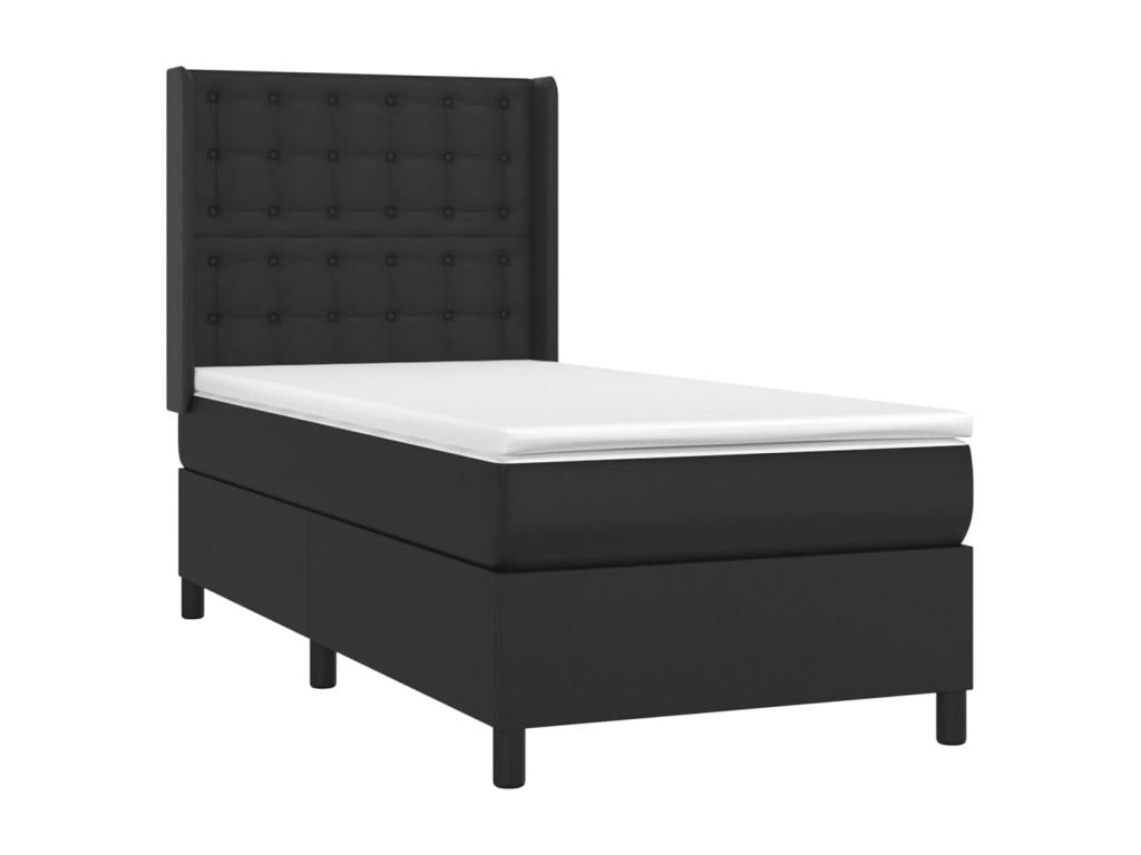 Dekonao bed base with LED mattress, black, 90x190 cm, faux leather, VWWN82348