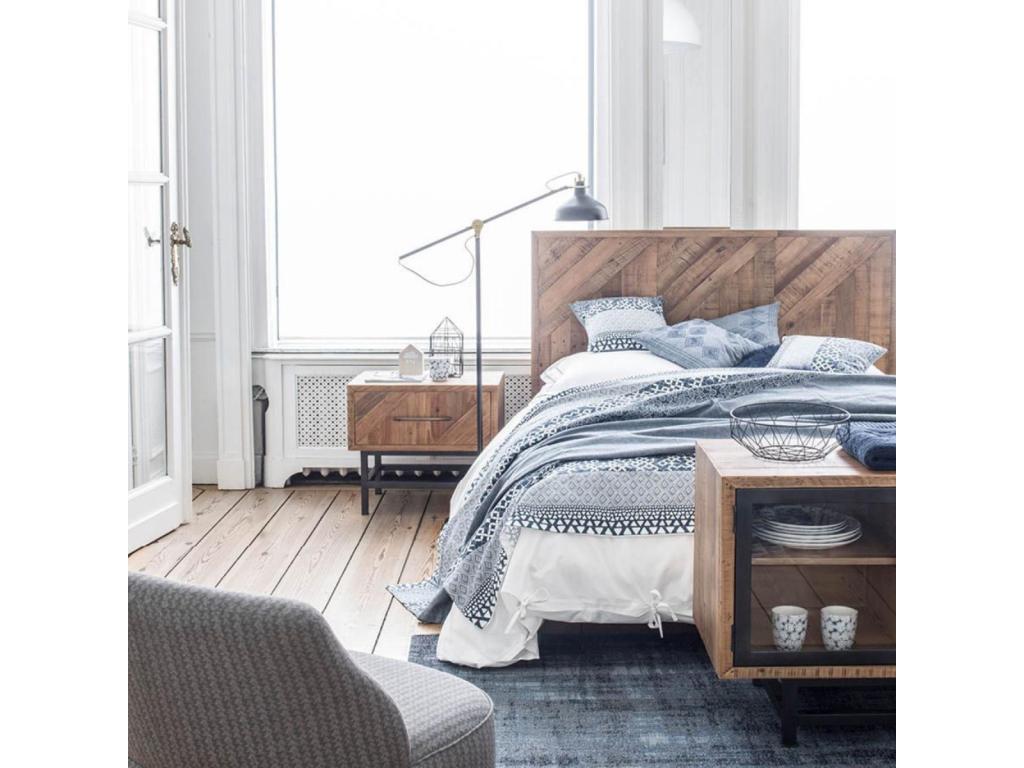 Bedside table with 1 drawer, metal legs, brown MDF wood finish - Nobellea IOMK39237