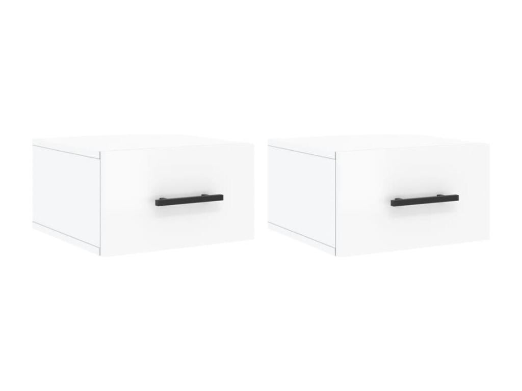 Wall-mounted bedside tables, 2 pcs, glossy white, 35x35x20 cm, NIJF83059