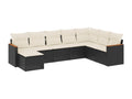 8-piece garden furniture set with cushions, black woven resin WTLA62471