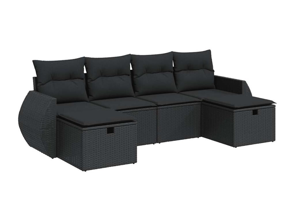 6-piece garden furniture set with cushions, black woven resin OLTS09213