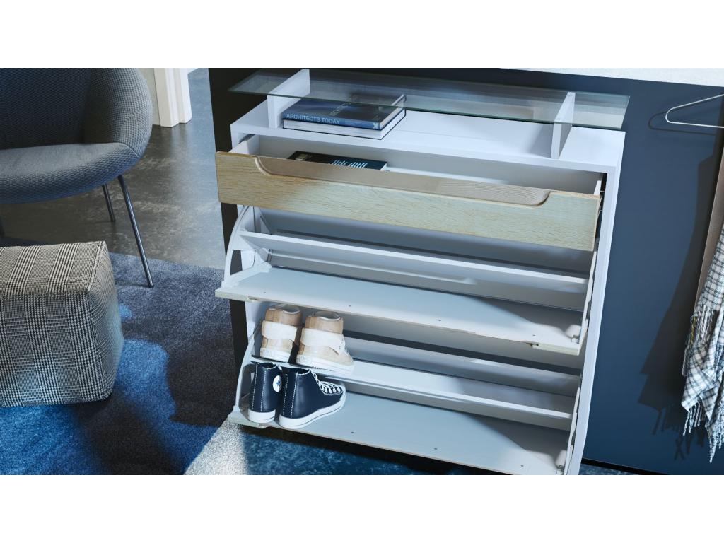 Matte white and grey lacquered shoe cabinet with white lacquered handles, 89x104x23 cm, CRJL83993