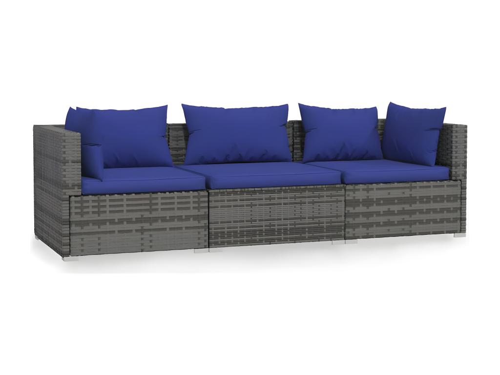 3-seater sofa with cushions, Grey Wicker Resin USLX56369