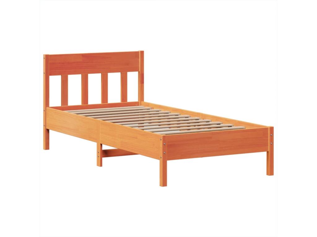 Bed frame without mattress, brown wax finish, 90x200 cm, solid pine wood, ERKC94083