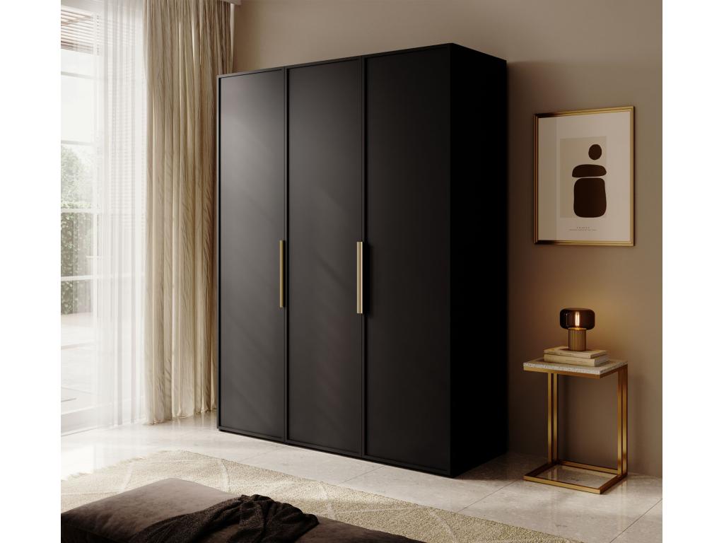 3-door wardrobe with long hanging rail and drawers - 150 cm - black - Dekonao RKIB43498