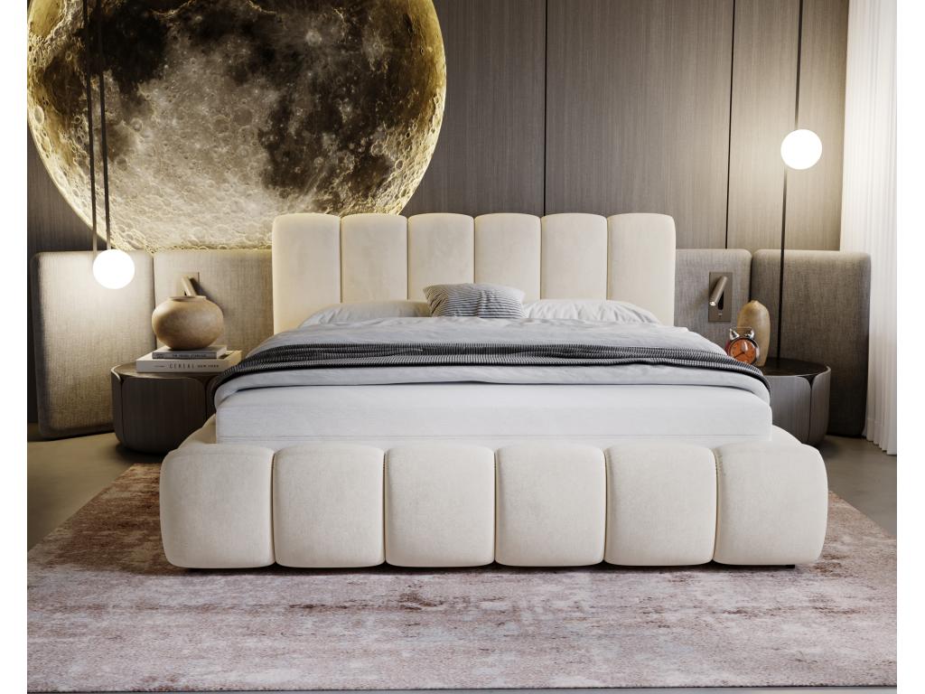 Upholstered bed with storage - 160x200 - double bed - velvet - beige - Cloud HWYD63998