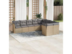 Garden furniture set with cushions, 9 pieces, beige woven resin, QMAP63916