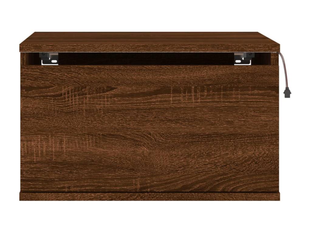 Wall-mounted bedside tables with LED lighting, 2 pcs, brown oak, VOVR83788