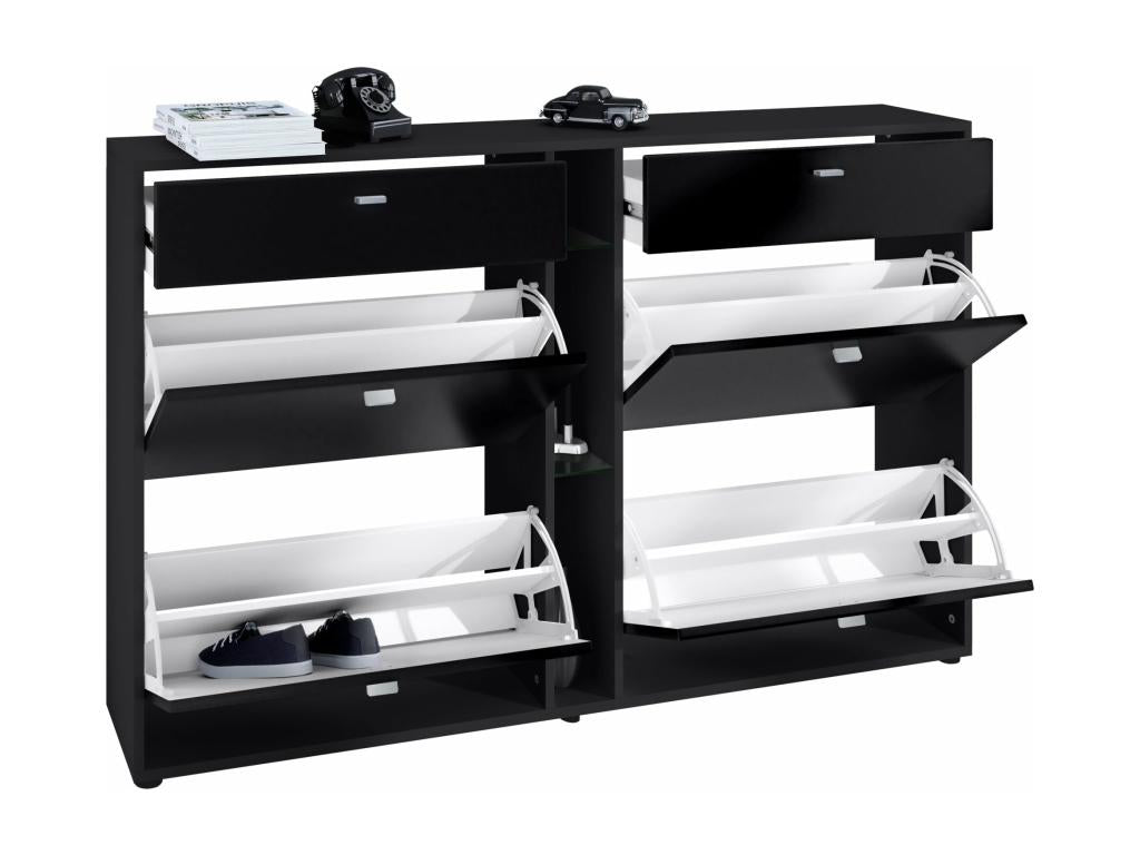 Black and concrete shoe cabinet, 155.5 x 95 x 28 cm, blue LED, GGRF84846