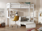 90x200 cm loft bed with desk, convertible sofa, and storage - Solid pine - Whitewashed - Mattress - Dekonao III NTTI76721