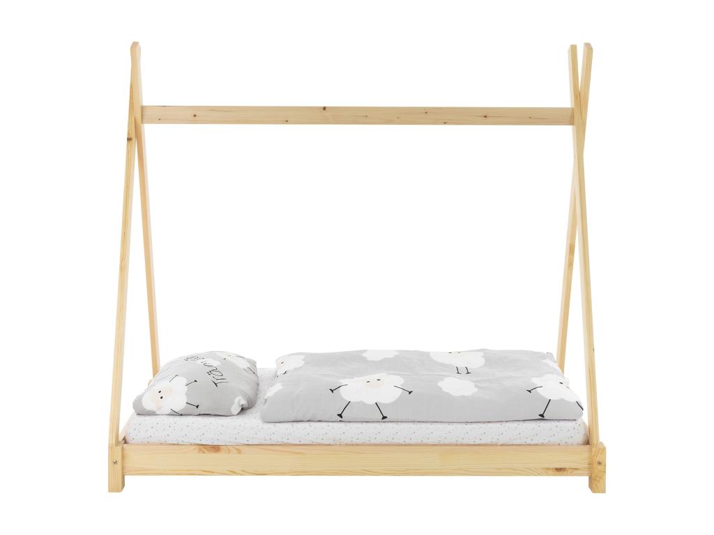 Nobellea Children's Bed with Mattress, Children's House, Bed Frame, Natural Wood, 80x160cm FMLQ57613
