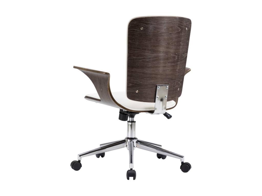 Swivel office chair, white faux leather and bentwood DRDU95557