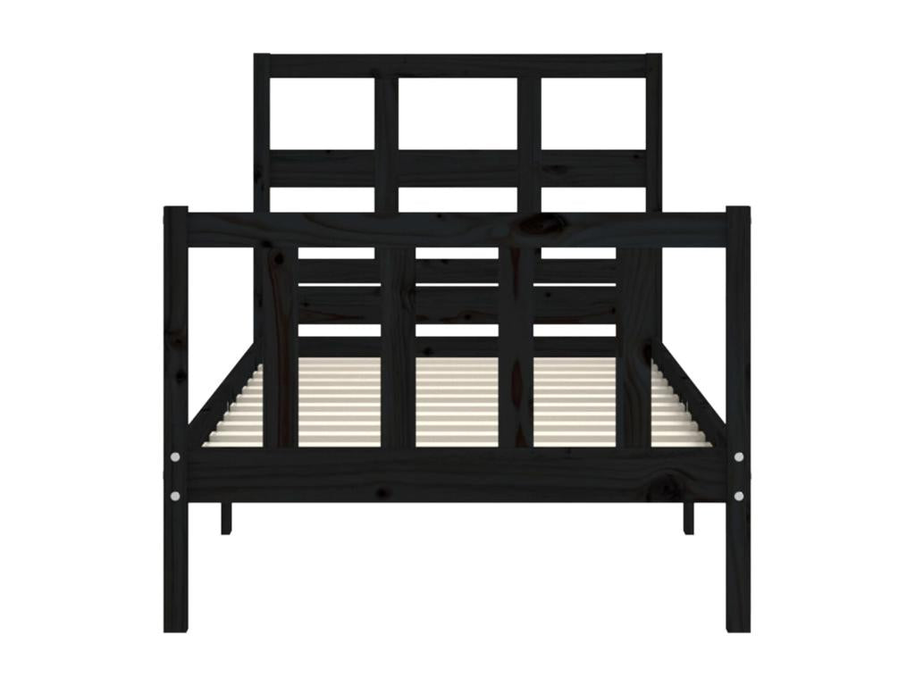 Black solid pine wood bed frame without mattress KKEM98636