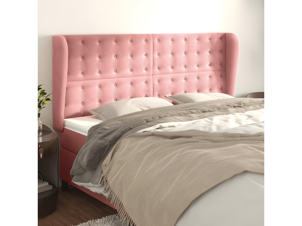 Headboard with wings, Pink, 163x23x118/128 cm, Velvet, TBDX95633