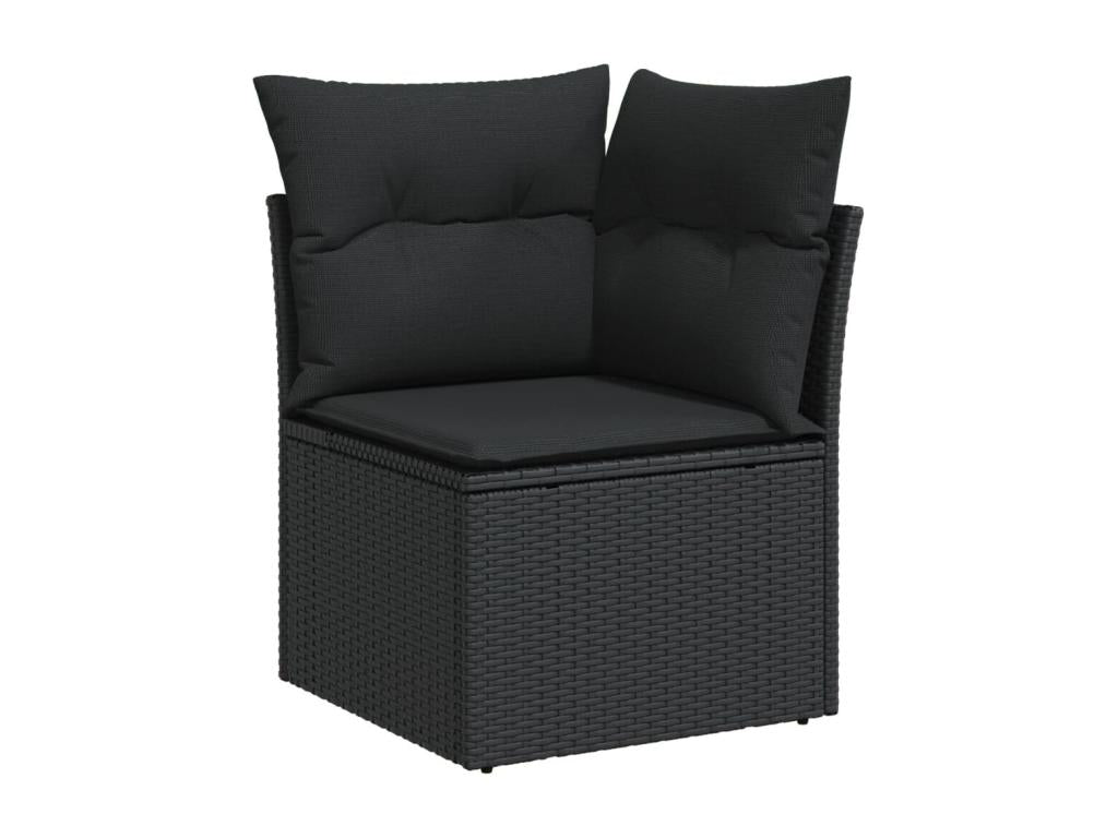 10-piece garden furniture set with cushions, black woven resin VABZ10473