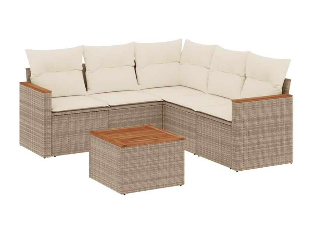 Garden furniture set with cushions, 6 pieces, beige woven resin ZGQI22145