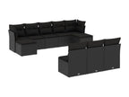 10-piece garden furniture set with cushions, black woven resin QMQK54242