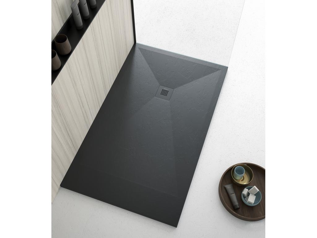 Anthracite shower tray with slate finish, Nobellea Plus color grid - 80x70 cm LXDI38796