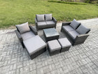 8-Seater Rattan Garden Furniture Set with Coffee Table, Chair, and 3 Stools, Dark Grey GLGN96195