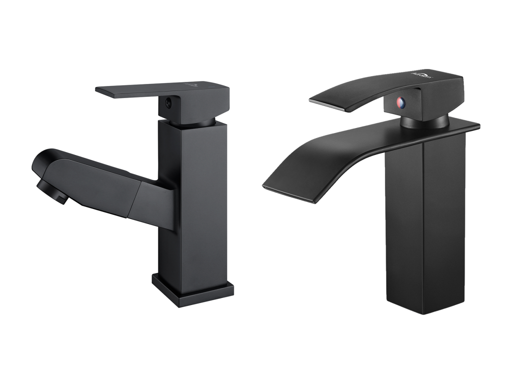 Nobellea Basin Mixer Tap with Pull-Out Spray Head, Bathroom Faucet for Countertop Basin, Black JJYO12595