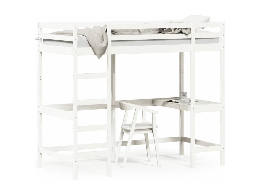 Bunk bed with desk, white, 90x200 cm, solid pine wood, LDAW01553