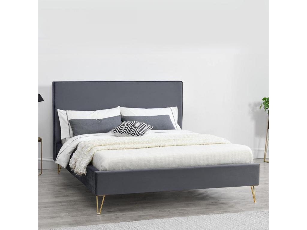 Grey velvet bed frame / brass legs 160x200 cm Nobellea RBJF50423
