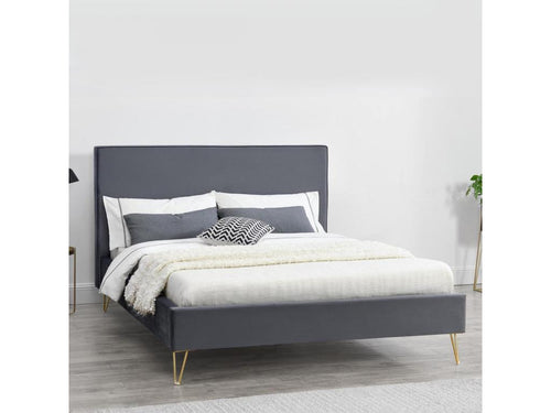 Grey velvet bed frame / brass legs 160x200 cm Nobellea RBJF50423
