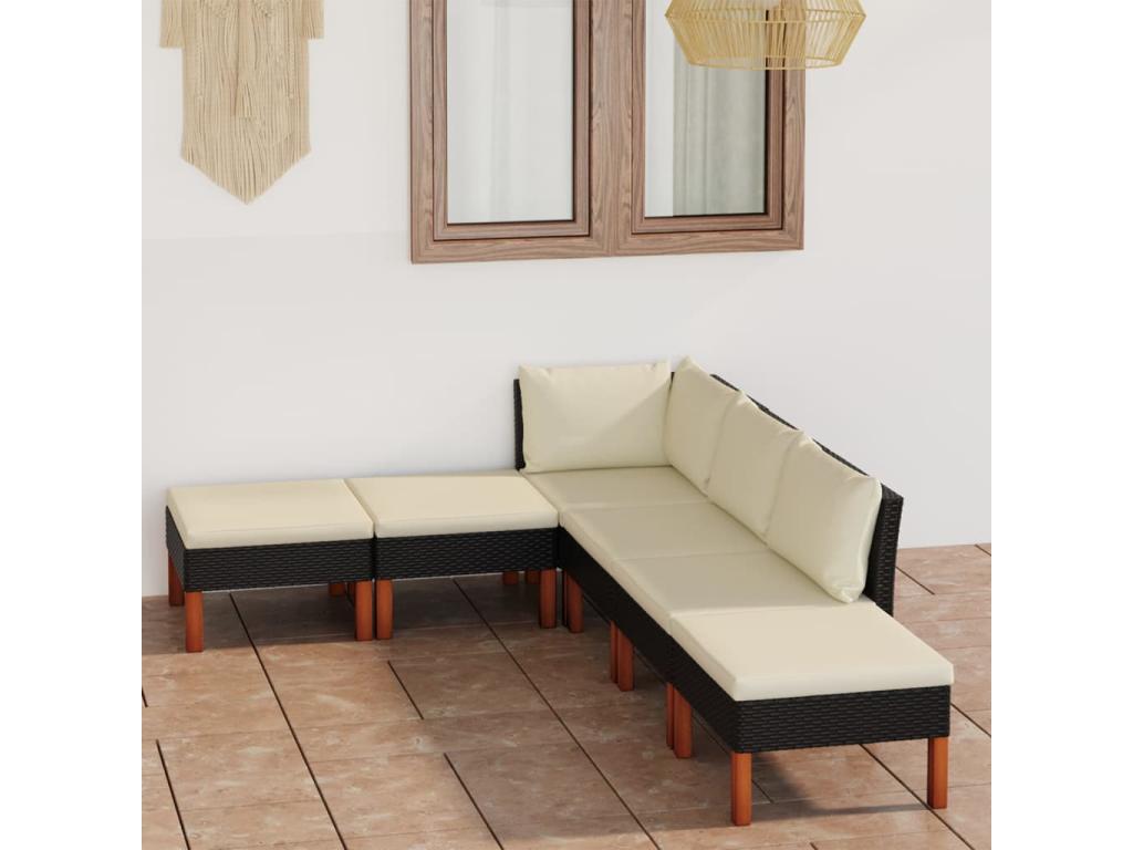 6-piece garden furniture set with cushions, black woven resin, ADWO81175