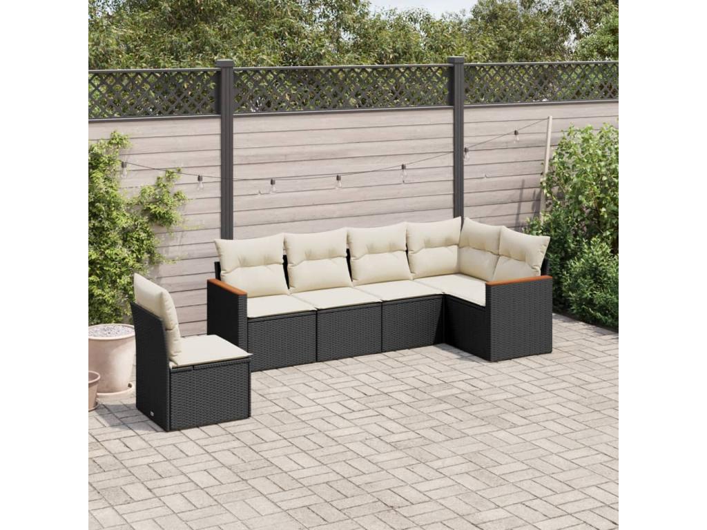6-piece garden furniture set with cushions, black woven resin, GAZI18491